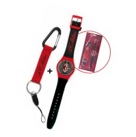 Kit orologio e portachiavi con moschettone ufficiale Milan
